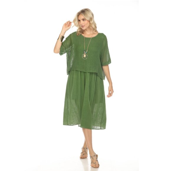 Moss Green Cape Style Dress with Netting Detail - Picture 3 of 6